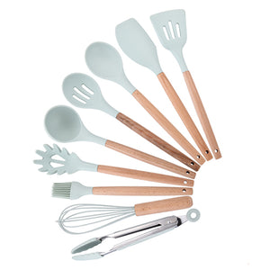 9/10 / 12PCS Utensilios de cocina de silicona Set Espátula antiadherente Pala Mango de madera Herramientas de cocina Set con caja de almacenamiento Herramientas de cocina