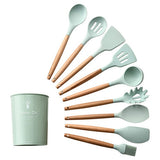 9/10 / 12PCS Utensilios de cocina de silicona Set Espátula antiadherente Pala Mango de madera Herramientas de cocina Set con caja de almacenamiento Herramientas de cocina