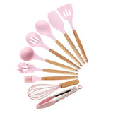9/10 / 12PCS Utensilios de cocina de silicona Set Espátula antiadherente Pala Mango de madera Herramientas de cocina Set con caja de almacenamiento Herramientas de cocina