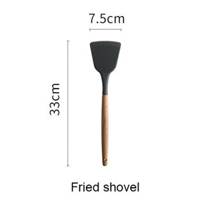 Juego de cucharas de cocina de silicona juego de utensilios de cocina mango  de madera herramientas de espátula accesorio de cocina 12 piezas Inevent  HA003760-00B