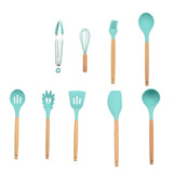 9/10 / 12PCS Utensilios de cocina de silicona Set Espátula antiadherente Pala Mango de madera Herramientas de cocina Set con caja de almacenamiento Herramientas de cocina